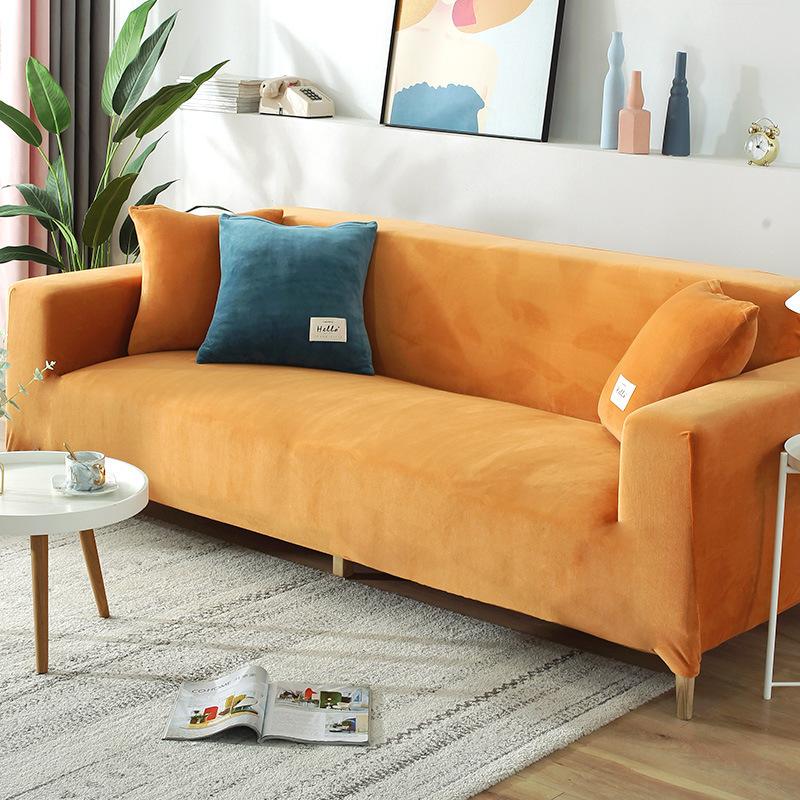 Sofa Cover All-Inclusive Sofa Cover Single Double Three-Seat Gold Velvet Sofa Slipcover Sand Solid Color Elastic Full