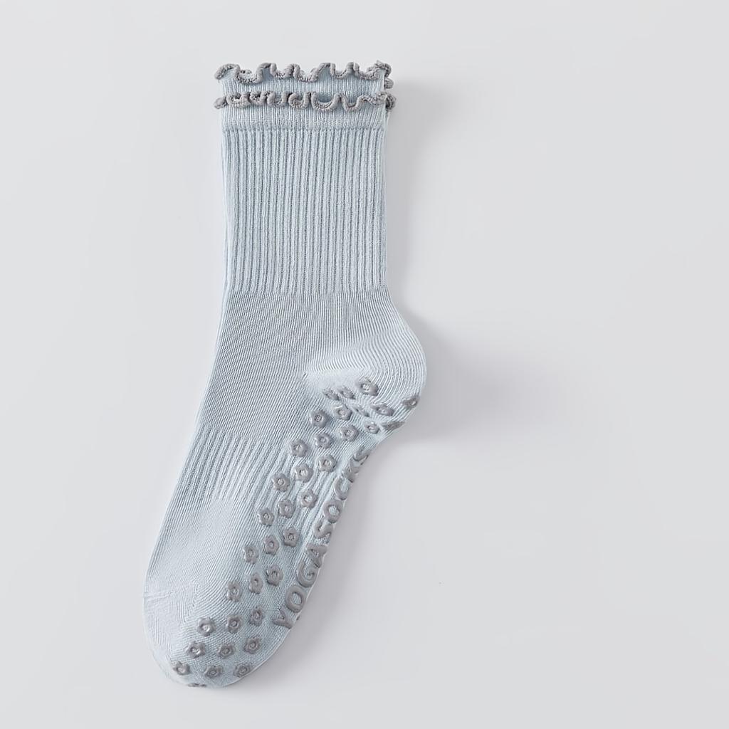 2 Paar gerüschte rutschfeste Yogastrümpfe, Vollhandflächen-Silikon-Mittelschaft-Pilates-Socken, Rutschfeste Fitness-Sportsocken, In mehreren Farben erhältlich