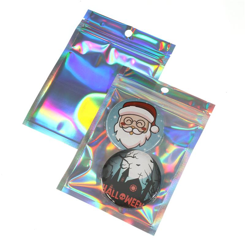 100Pcs Iridescent Zip Lock Bags Pouches Cosmetic Plastic Laser Iridescent Bags Holographic Makeup Bags Hologram Zipper Bags