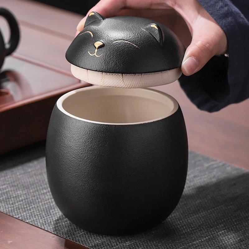 Cute Cat Tea Jar Ceramic Sealed Pot Storage Container Household Spice Jar Bulk Jar  Tea Pot Tea Box