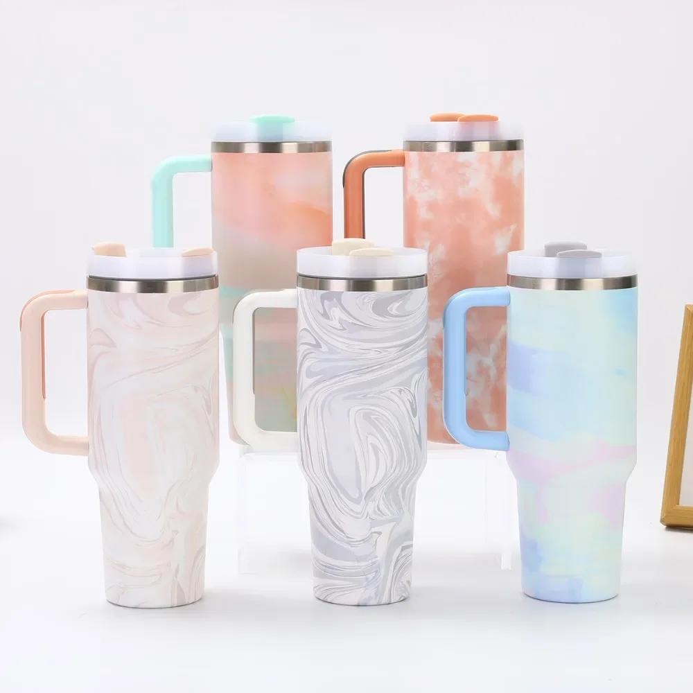 Good Quality 304 Stainless Steel High-value 40oz Bingba Cup Outdoor Portable with Handle Straw Thermos Cup