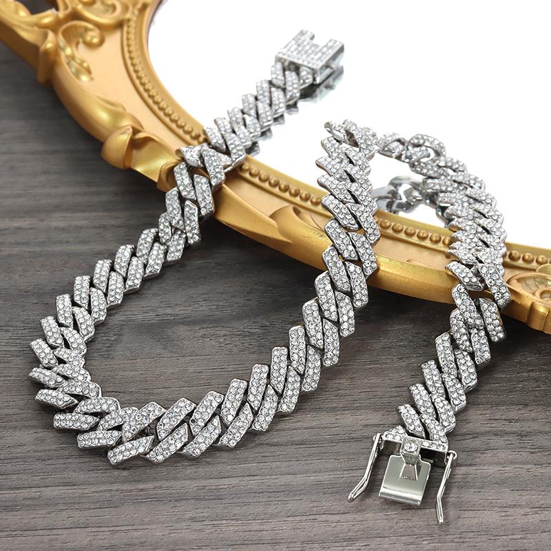 New Design Rhinestone Diamond Necklace for Men Mixed Inlaid Gold Iced Out Baguette Cuban Link Chain