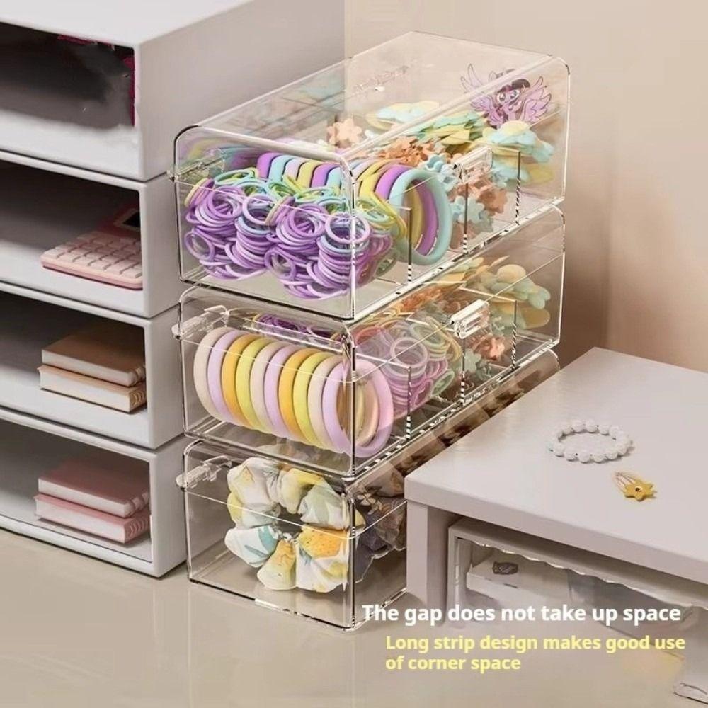 Durable Acrylic Hair Accessories Organizer Stackable Dustproof Cosmetic Storage Box Multi-Compartment Hair Tie Organizer