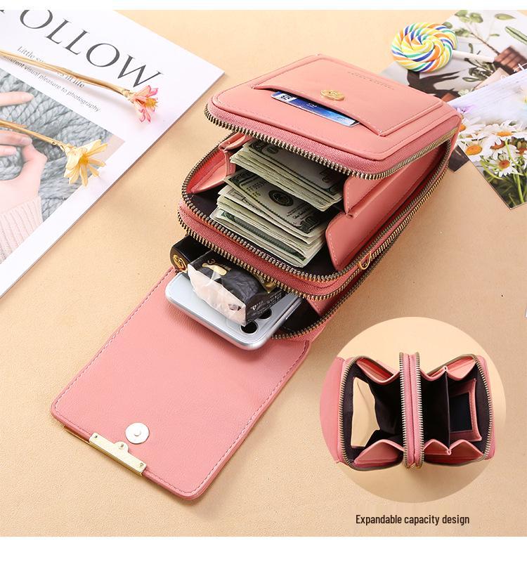 Women's Cute Crossbody Touchscreen Phone Bag – Fashionable Vertical Small Mobile Phone & Wallet Holder