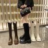 Thick-soled boots women's 2025 autumn and winter new British style but knee V-mouth knight boots heightened round head boots