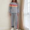 Women 2 Piece Lounge Outfits Rainbow Striped Sweatshirt High Waist Sweatpants Workout Set Long Sleeve Travel Tracksuit