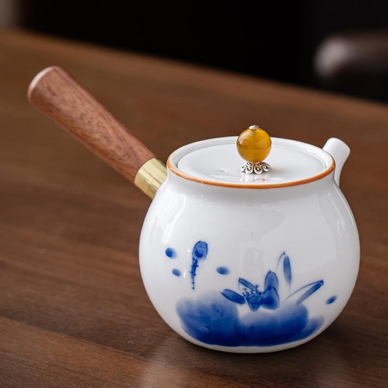 Hand-painted Mutton Fat Jade White Porcelain Teapot Single Pot Hand with Handle Side Handle Teapot Xishi Pot Kung Fu Tea Set Tea