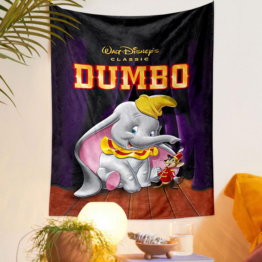Dumbo Tapestry Wall Hanging, Walt Disney Classic Elephant Movie Art, Nostalgic Cartoon Wall Decor for Nursery Kids Bedroom