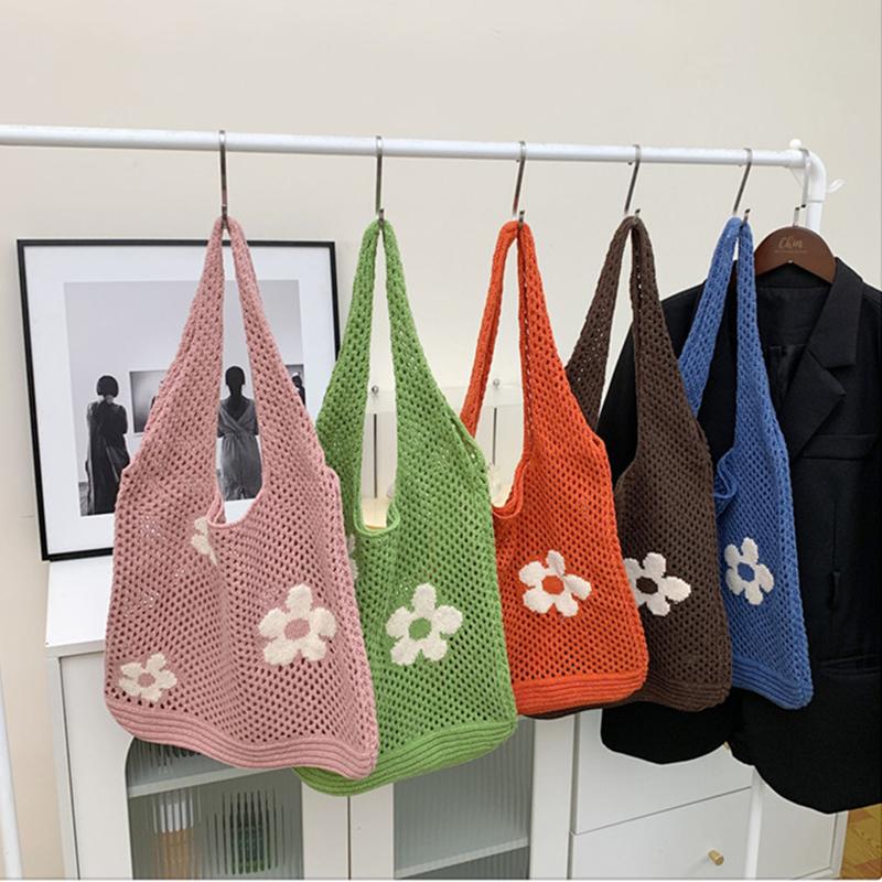 Nowa Prosta Retro Torba na Ramię Torebka dla Kobiet Moda Słodki Kwiat Ażurowa Torba Tote Duża Pojemność Damska Torba na Zakupy