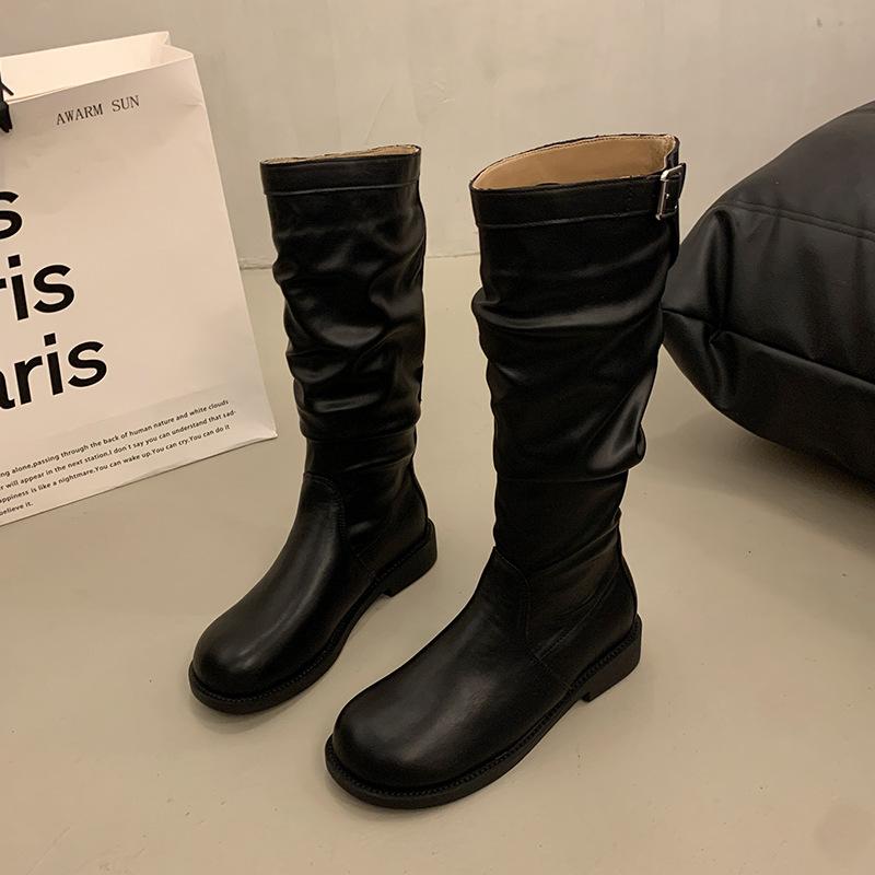 But Knee Long British Knight Boots Retro Western Cowboy Boots Korean Boots Slim Pleated Pile Boots Women
