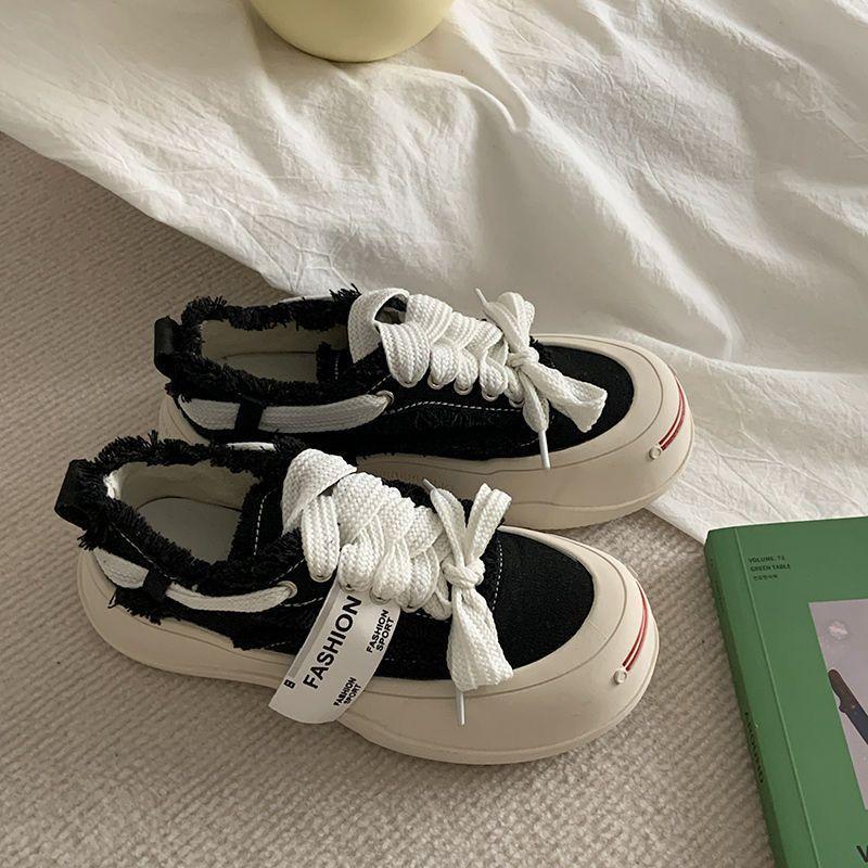 

Женские парусиновые туфли с волосатыми краями, туфли с открытой улыбкой, трендовые стильные туфли с толстой подошвой для нищих, повседневные маленькие белые туфли, дышащие легкие туфли для доски 40 чёрный