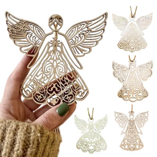 Wooden Angel Christmas Ornaments Rustic Angel Hanging Ornament with Hollow Design for Winter Xmas Home Office Wall Window Mantel Party Decor
