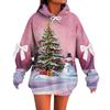 Ladies' Christmas Printed Bow Long Sleeved Loose Fitting Headband With Rope Hooded Sweatshirt Top