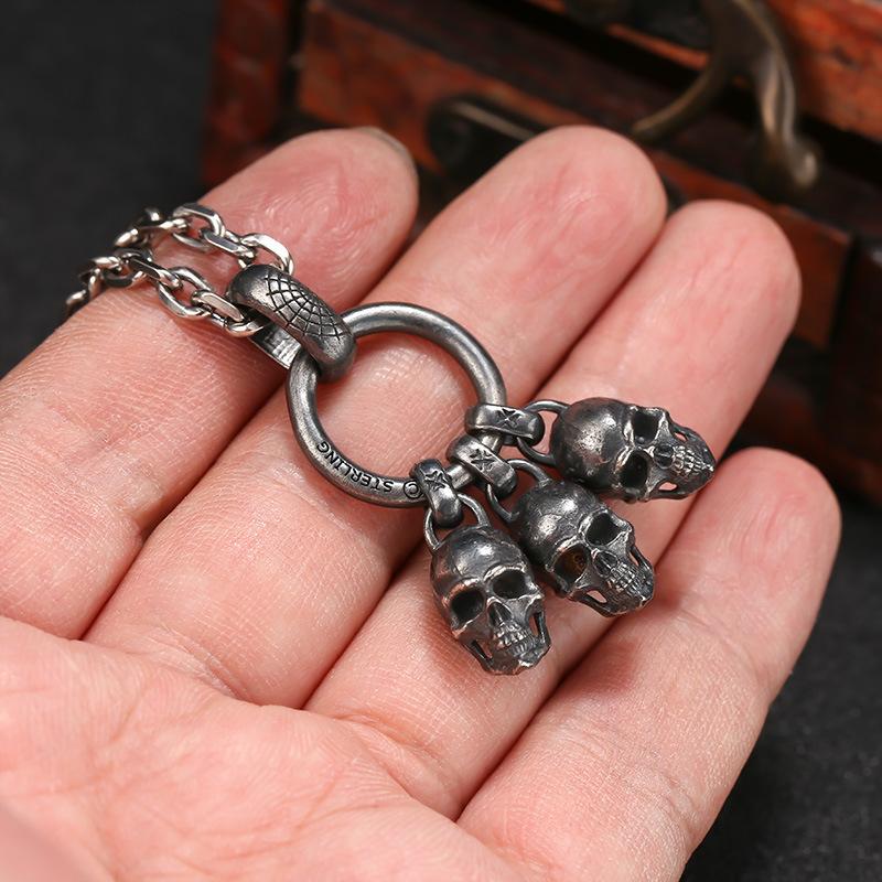 Men's Black Skull Necklace Pendant Thai Silver Retro Jewelry
