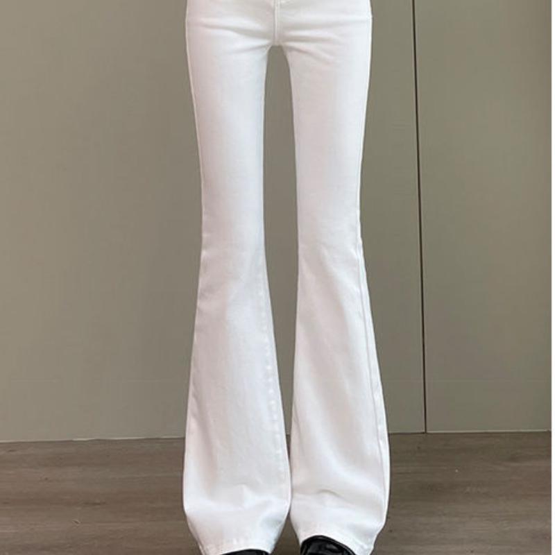 

Белые джинсы микро-клеш для женщин на весну и осень, новые, с высокой талией, облегающие, с небольшим клешем, подковообразные, брюки в пол L