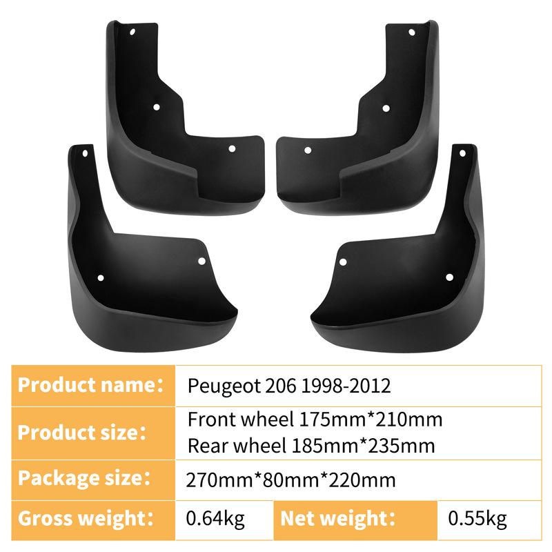 4pcs Car Mud Flaps Fender for Peugeot 206 1998-2012 Automotive Tire Mudguards, Waterproof, Mud Splashing Prevention Accessories