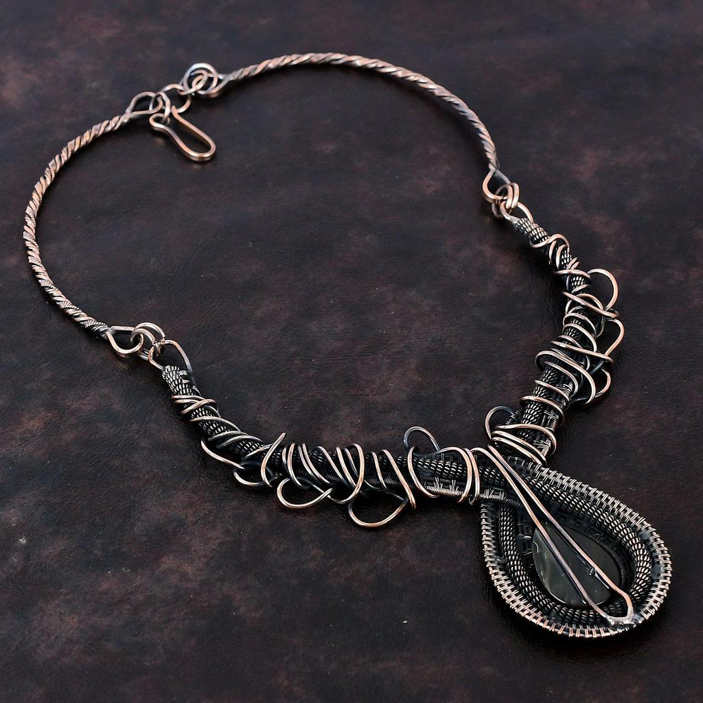 Mother Of Pearl Gemstone Necklace Copper Wire Wrapped Necklace Adjustable Necklace Handmade Necklace Unique Copper Jewelry Anniversary Gift