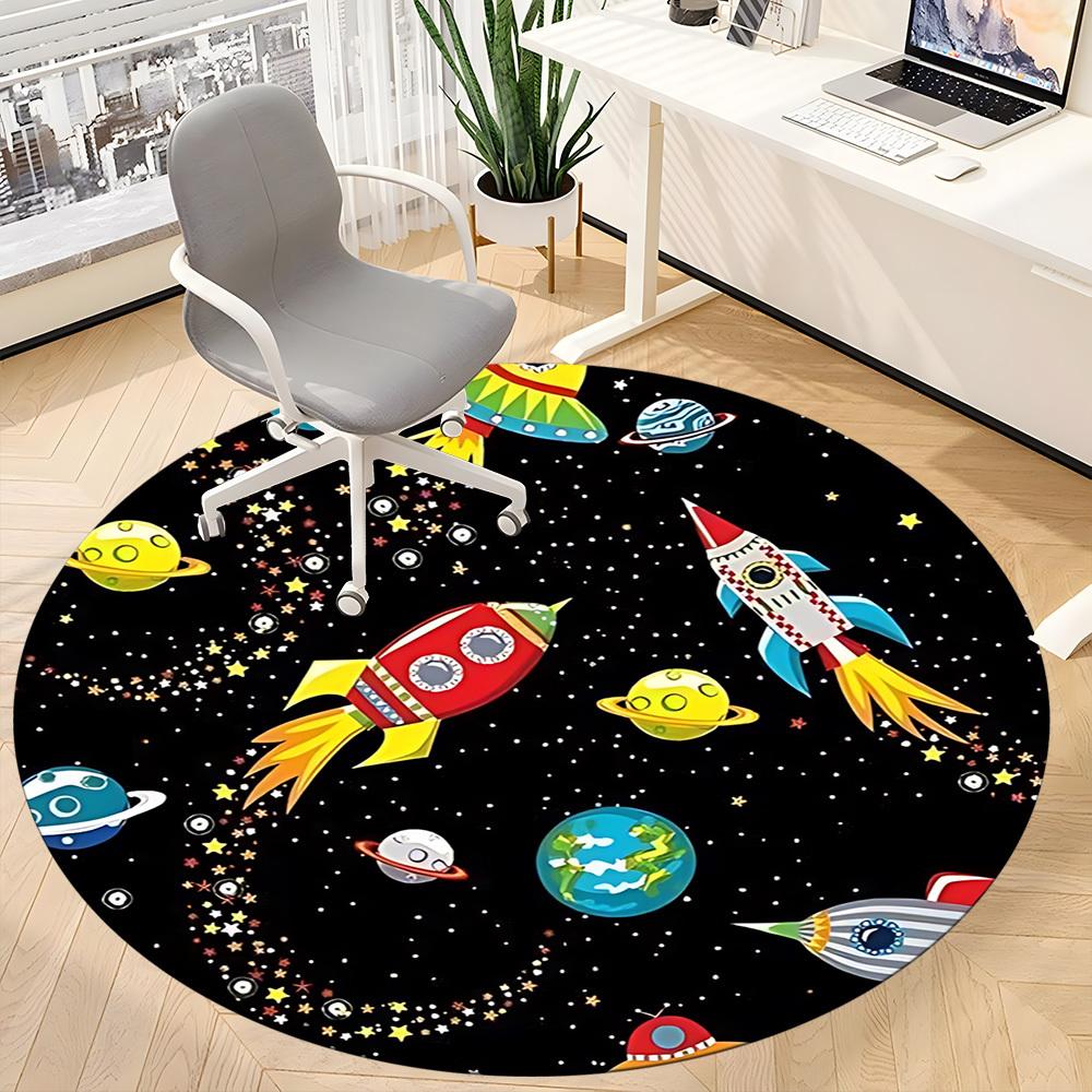 1pc Space Adventure Carpet for Office Non-Slip, Round Carpet, Soft & Comfortable, Carpet for Office, Lightweight Round Floor Mat