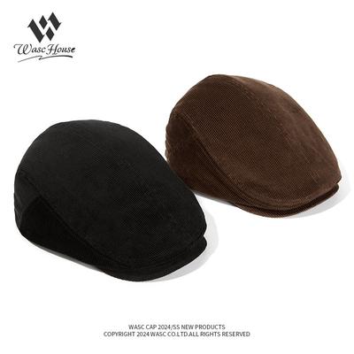 Old Retro Forward Hat Sun Hat Big Head Circumference Solid Color Versatile Thermal Corduroy Beret Hat