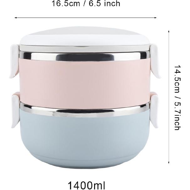 Przenośne Pudełka Bento Pudełko na Lunch dla Dorosłych Stal Nierdzewna Stackable Pudełko na Lunch Pojemnik Bento Pojemnik na Żywność (Druga warstwa 1400 ml)
