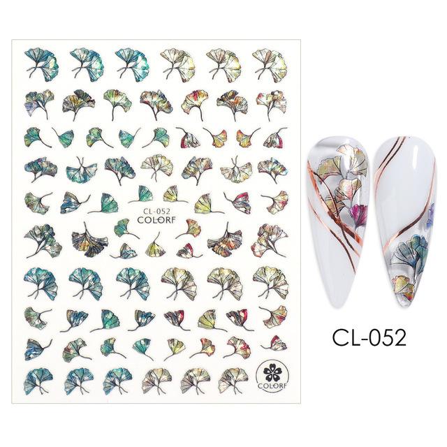 

3D Laser Nail Stickers Fan Leaf Dried Flower Shiny Sliders Nail Art Decorations Lucky Clover Fashion Foil Manicures Decals