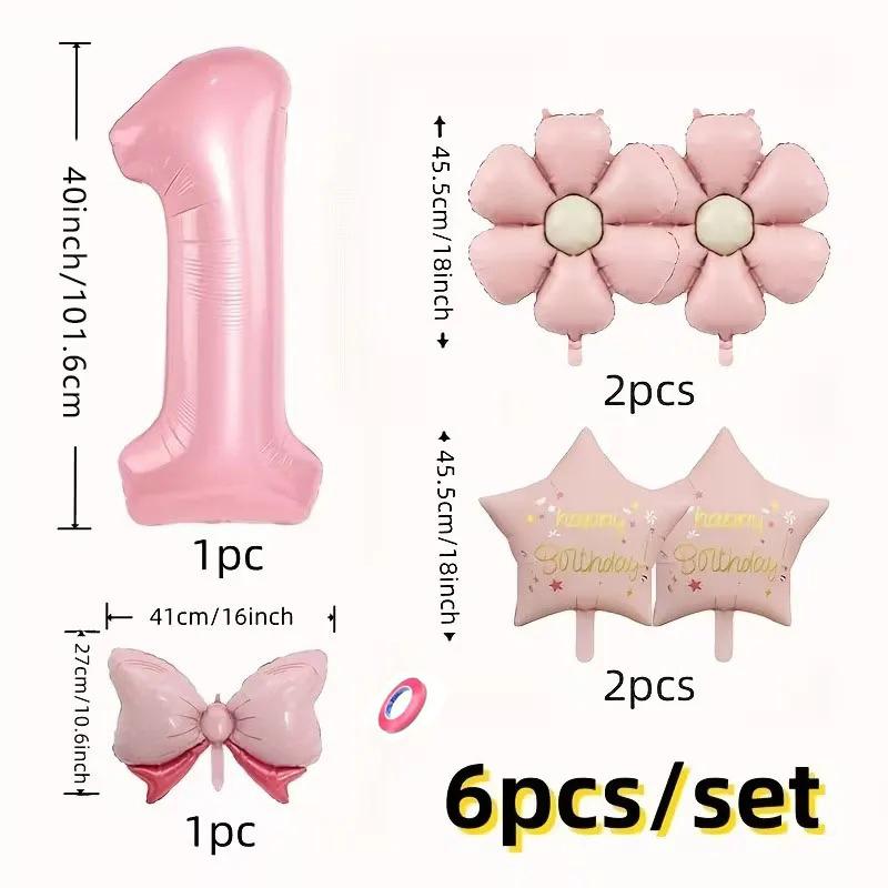 6Pcs 40inch Pink Foil Number with Stars and Daisy Balloon Set Girls‘ Parties Weddings Baby Showers Digital Decorations Supplies
