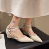 2026 Fashion Pointed Toe Wedges Heels Women Pumps Fashion Double Buckle Strap Sandals Wedding Party Mule Shoes