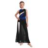Girls Modern Dance Costume Mock Neck Sleeveless Back Invisible Zipper Ruched Mesh Overlay Bodice Side Split Dress