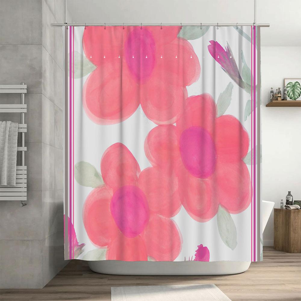 Watercolor Floral Shower Curtain Pink White Flower Decor Modern Bathtub Fabric Privacy Shower Panel Home Bathroom Accessories Wo