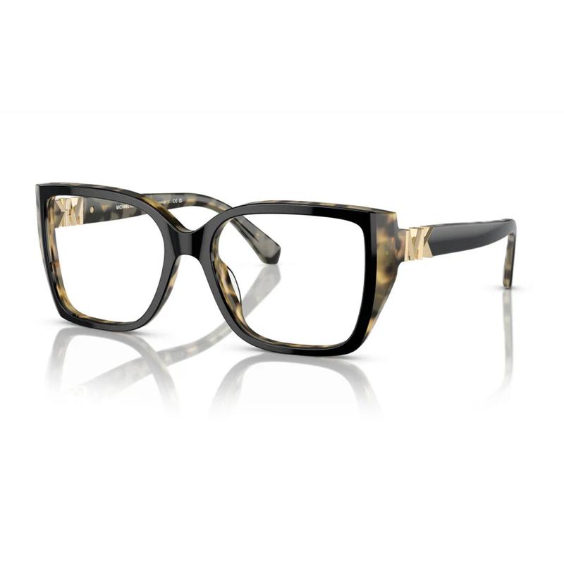 MICHAEL KORS Temple Logo Metal Acetyl Rectangular Optical Frame Men s Black Black 54