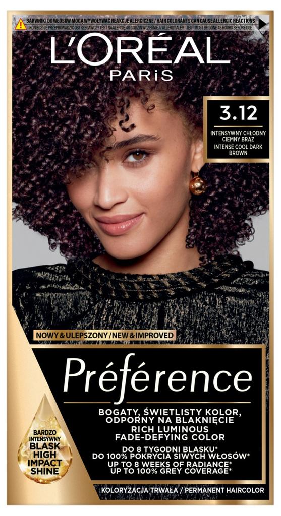 Loreal Preference Hair Dye - 3.12 Toronto Intense Cool Dark Brown (2x60ml, 54ml)