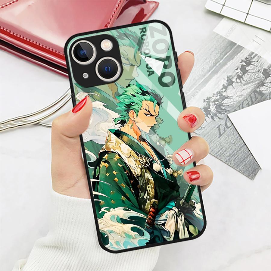 Glass Phone Cover Case for iPhone 17 Pro Max 11 16 15 Plus 8 Air 13 XR 12 14 OneS P-ieceS Luffy Zoro