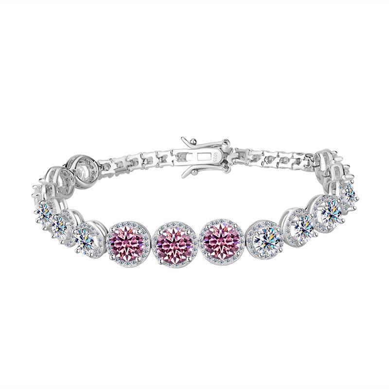 S925 Sterling Silver Moissanite Round Bracelet - Luxury Heavy Industry Style, Super Shiny High-End Women's Jewelry.