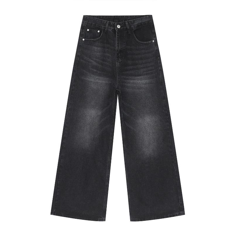 ROADVIBE Four Season Men's Jeans Korean Version Student Casual Pant American Retro Gray Black Loose Wide Leg Jean Baggy Men's Denim Pants