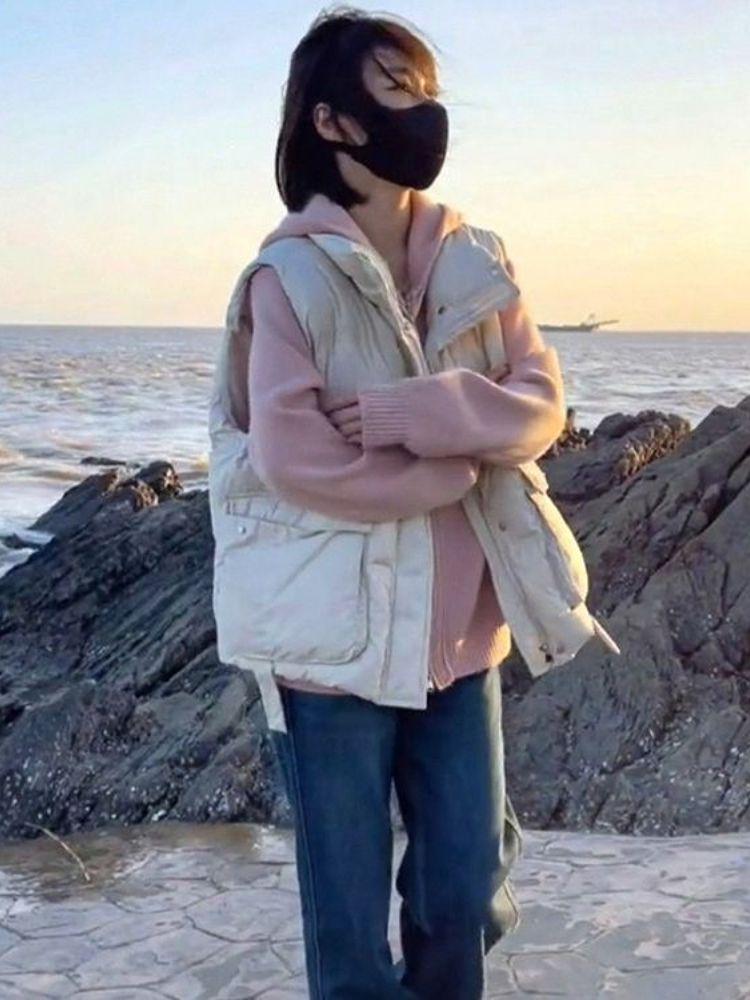 Glänzende waschfreie Daunenbaumwollweste für Damen - Herbst/Winter Stehkragen, ärmellos, modische Oberbekleidung