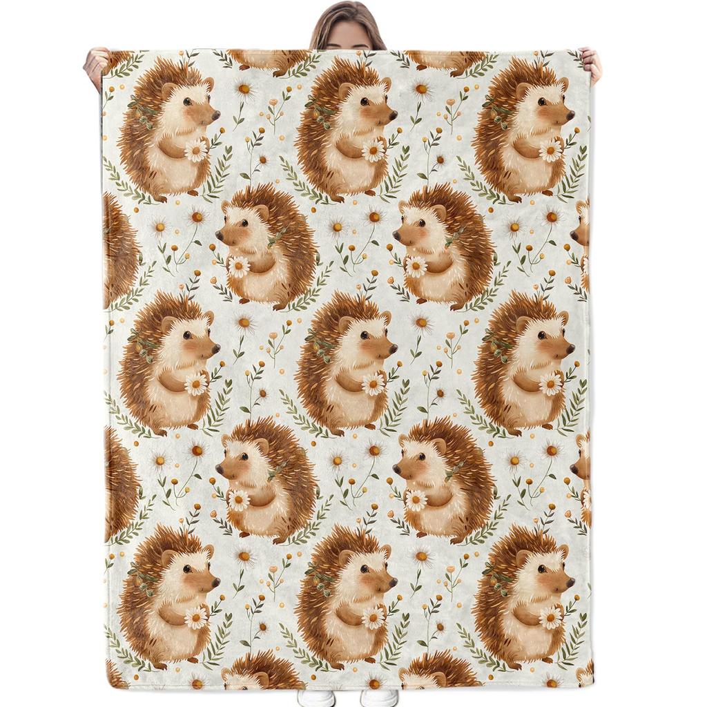 Cartoon Hedgehog Blanket Flannel Four Seasons Cute Animals And Plants Multi-Functional Lightweight Blanket Household Bedroom Blanket