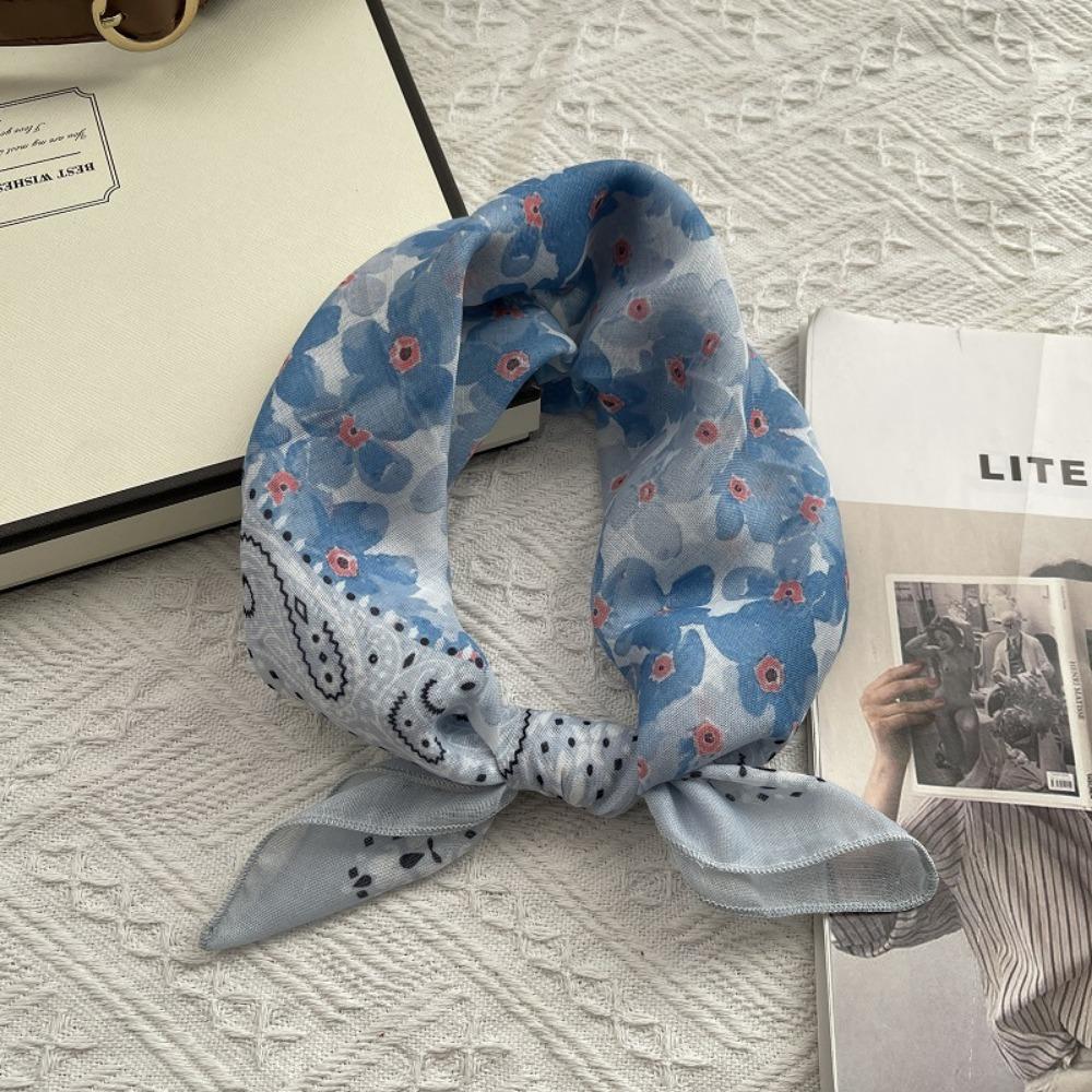 Floral Print Pattern Hair Scarf Double Sides Head Handkerchief Silk Scarf Spring Summer Fall