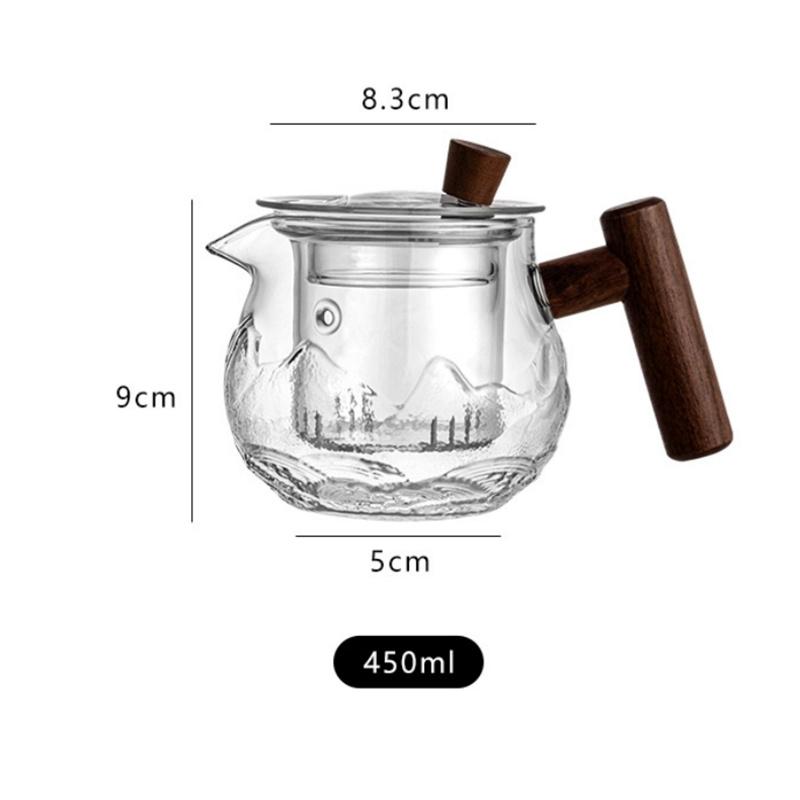Wooden Handle 450ml Heat Resistant Glass Teapot With Tea Infuser Filter Brewing Flower Tea Pot Household Kung Fu Tea Set