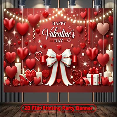 2D Flat Red Valentine's Day Backdrop Hearts & Sparkles Party Background Cloth