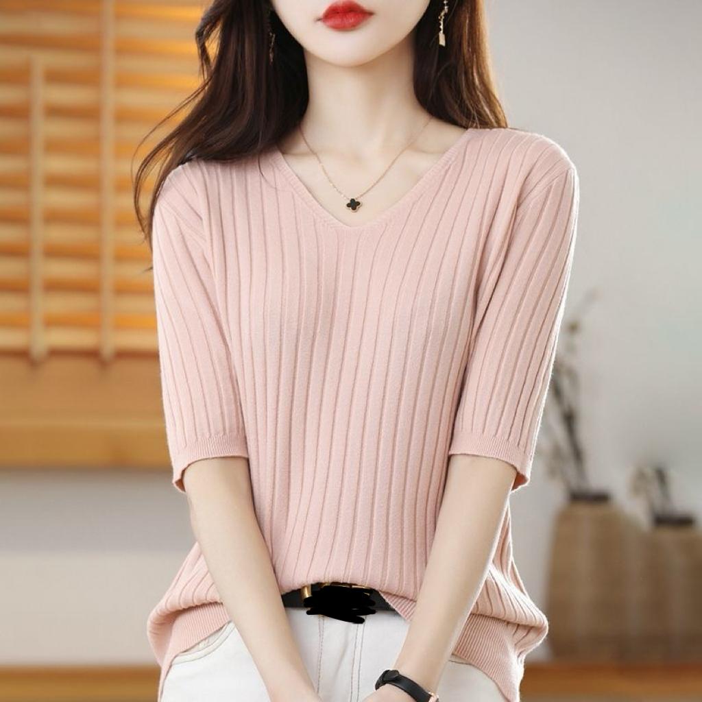Summer Short Sleeve Sweater Women's Half Turtleneck Short Loose Half Sleeve T-Shirt Versatile Knitted Bottoming Shirt