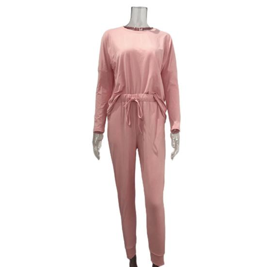 2 Pcs/Set Women Suit O Neck Solid Color Loose Simple Pants Suit for Daily Wear
