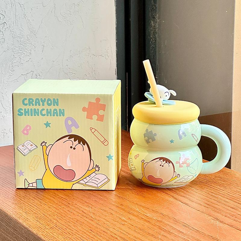 

High-value cute crayon small new straw cup children s ceramic mug for girlfriend s birthday gift 401-500ml