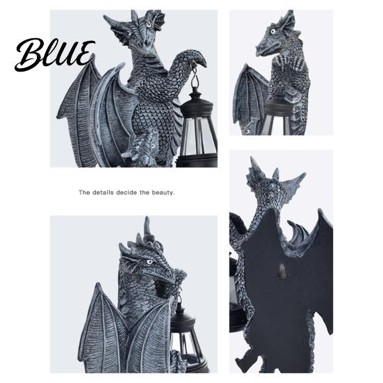 Fantasy Garden Ornament Solar-Powered Dragon Statue Outdoor with LED Glow Medieval Decor Weather-Resistant Resin for Patio Wall Fence Lighting Solar