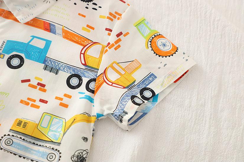 Boys' Cartoon Excavator Summer Shirt & Shorts Set - Trendy 2026 Thin Short Sleeve Outfit for Baby Boys