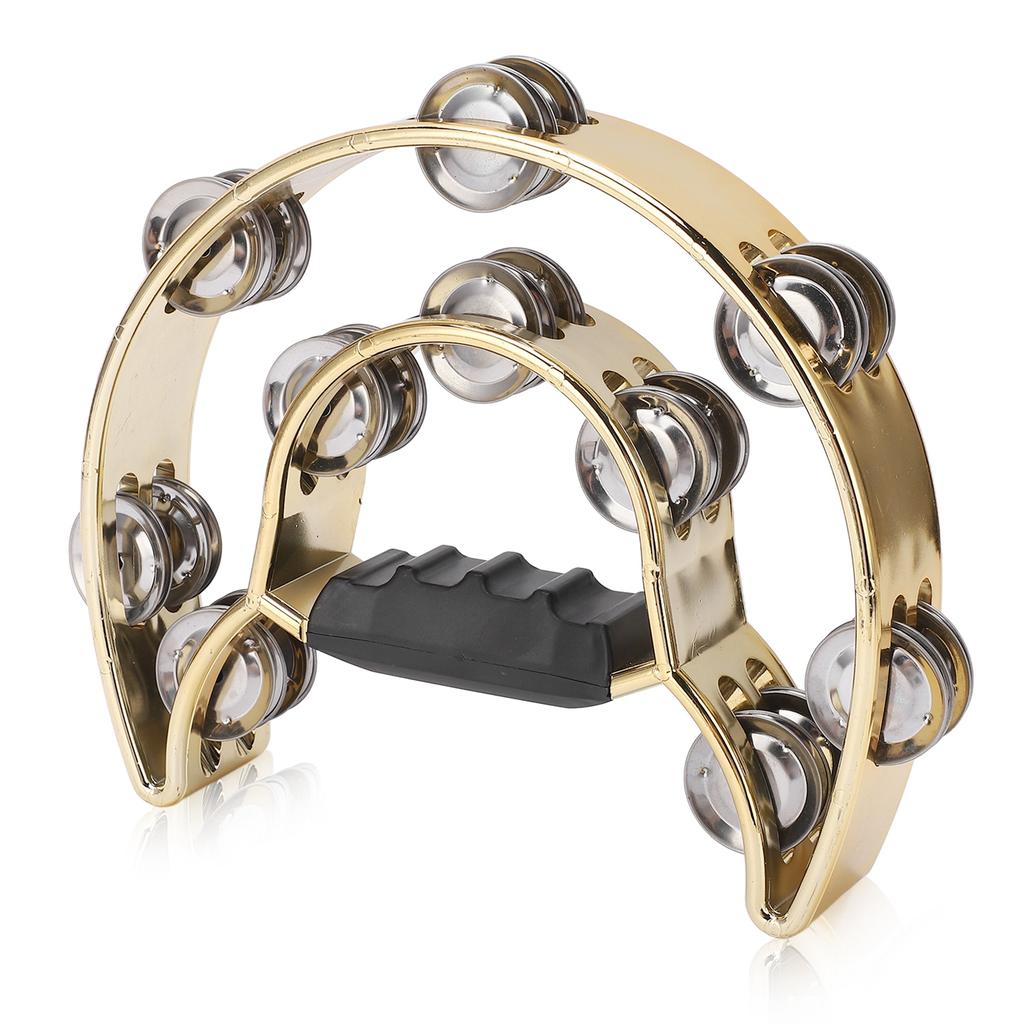 Doppelreihiges Handtamburin Metall-Tamburin mit plattierten Schellen Perkussions-Musikinstrument Gelb