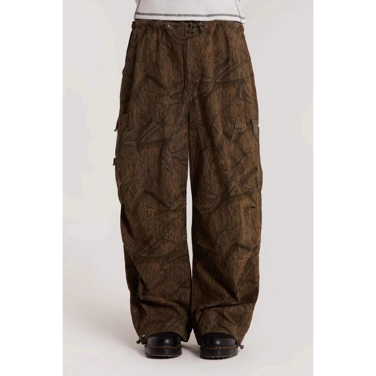 

Oversized Loose Casual Long Pants with Leaf Patterns, Featuring Drawstrings, Workwear Style XS