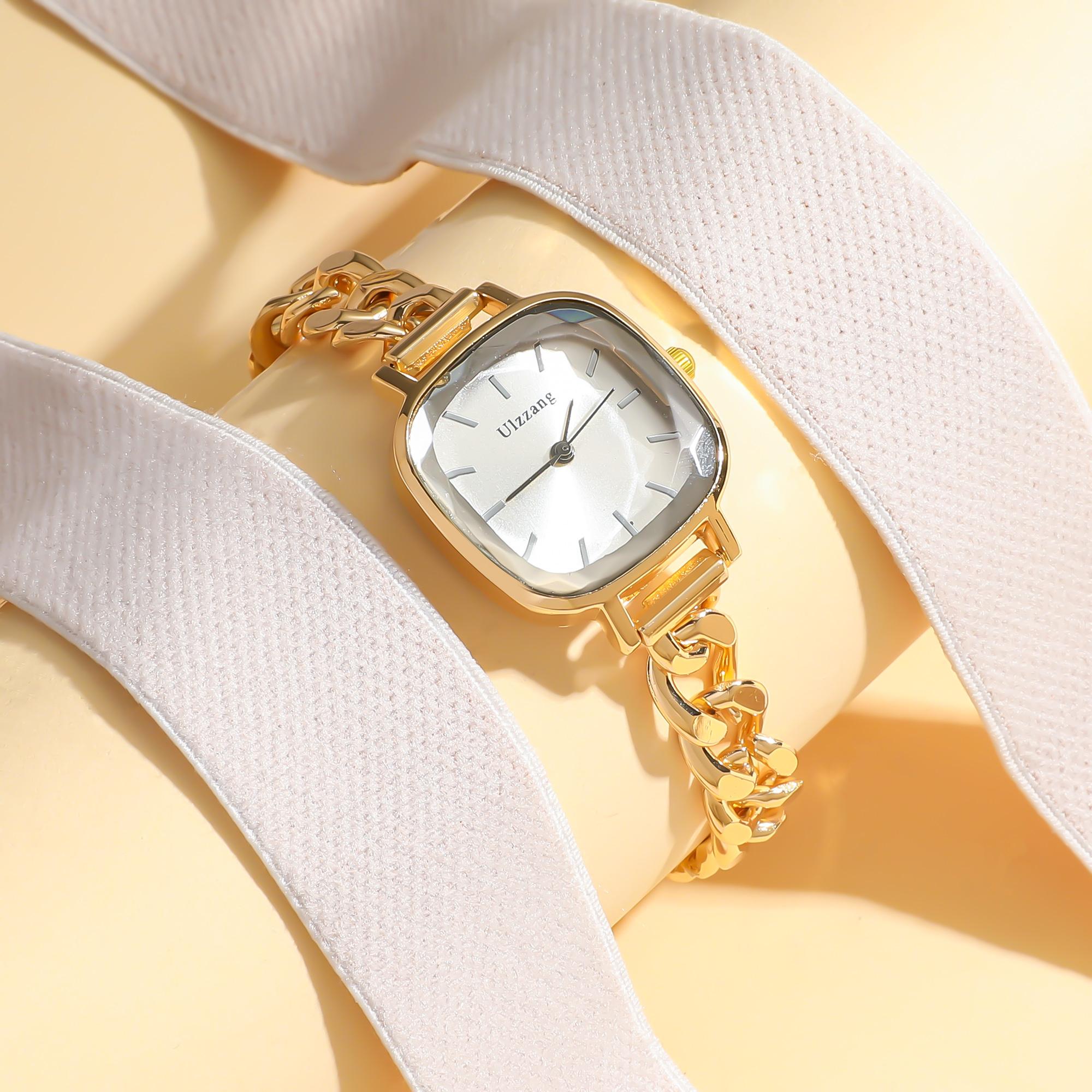 

Женские свежие часы в стиле инс с фиолетовым циферблатом «Аврора», квадратный браслет, студенческие золотой