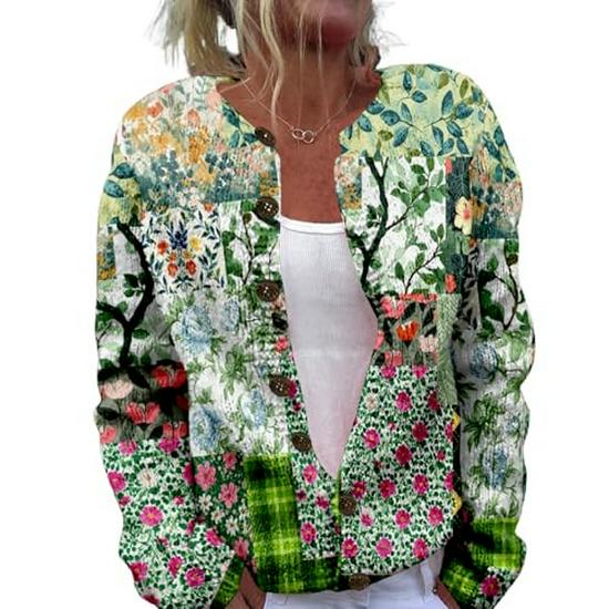 Round Neck Printed Cardigan Sweater HS11-921