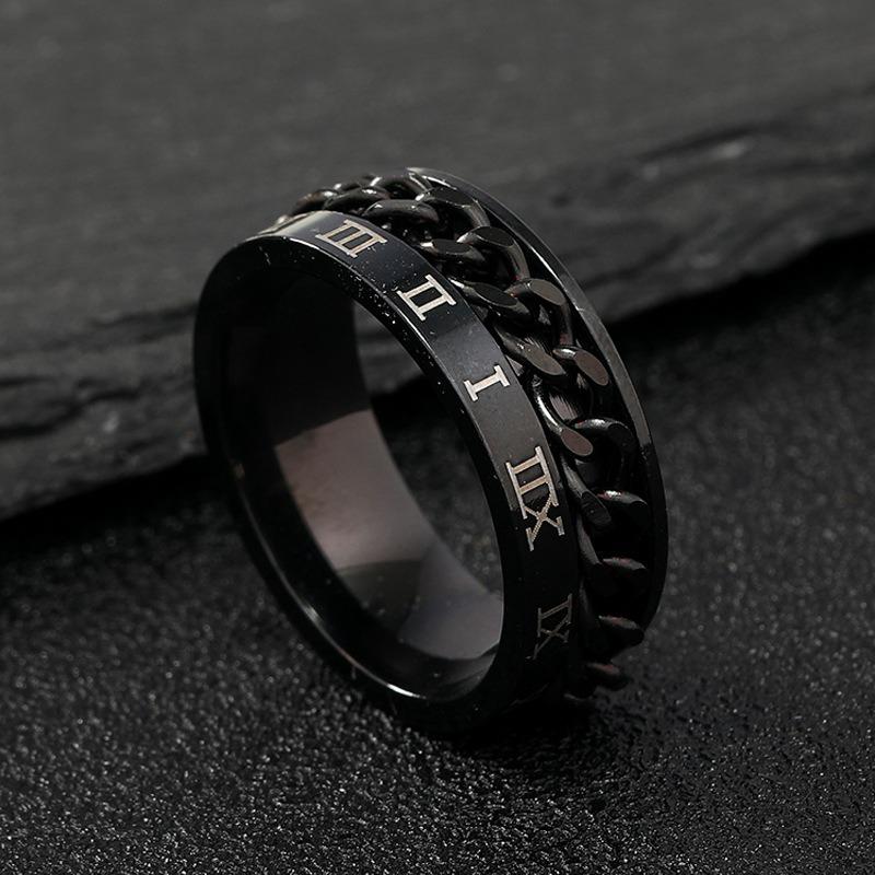 Hot Selling Atmospheric Roman Character Rotatable Chain Stripe Ring