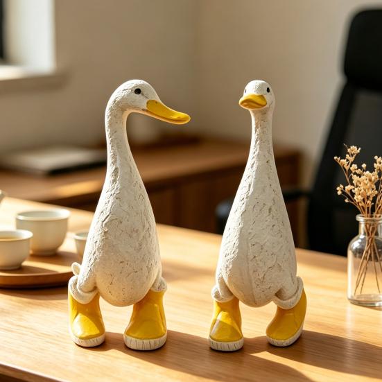Resin Duck Rain Boots Garden Statue, Weatherproof Outdoor Yard Decor, Rustic Farmhouse Lawn Ornament, Unique Front Porch Entryway Decor, Geese Animal
